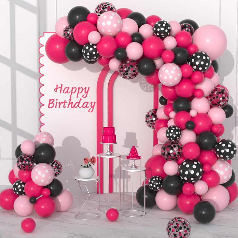Cunnikku Black and Pink Balloon Garland Arch Kit 122PCS Hot Pink Black Rose Confetti Balloons for Princess Girl Birthday Wedding Baby Shower Bridal Shower Engagement Bachelorette Mean Girls Party Decorations - Image 3