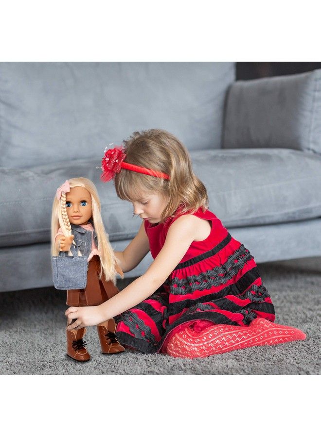 Gift Boutique 18 Inch Girl Doll Fashion Doll With Fine Blonde Long Hair For Styling Blue Eyes Leather Skirt And Boots Denim Jacket Hair Bow Handbag Doll Clothes And Accessories Princess Doll For Girls And Kids  - Image 5
