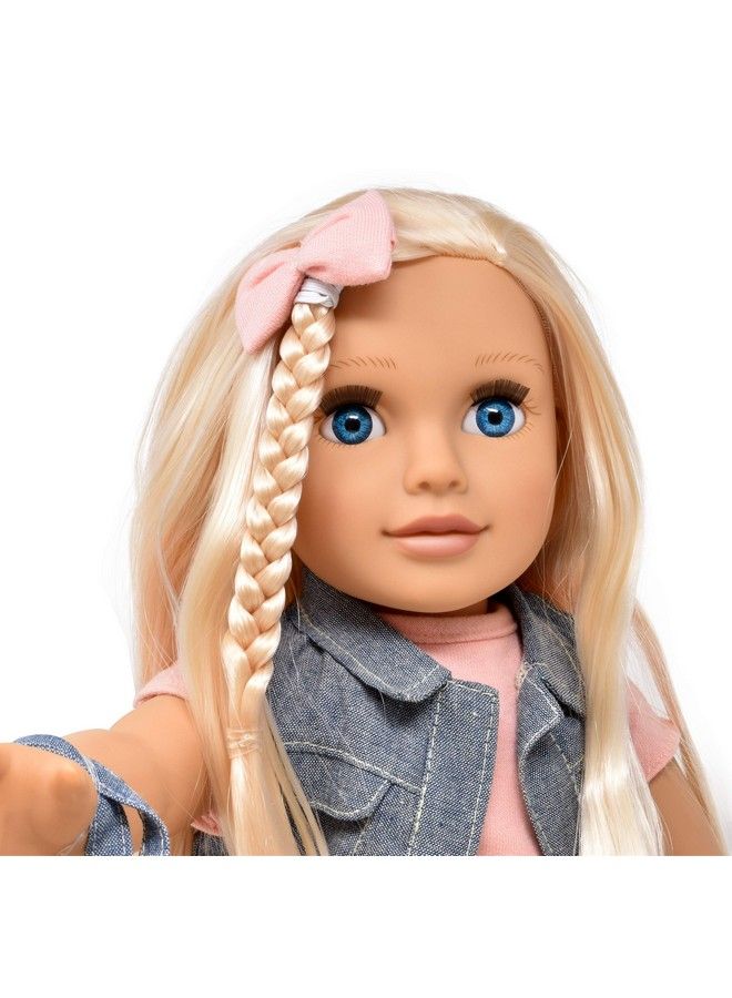 Gift Boutique 18 Inch Girl Doll Fashion Doll With Fine Blonde Long Hair For Styling Blue Eyes Leather Skirt And Boots Denim Jacket Hair Bow Handbag Doll Clothes And Accessories Princess Doll For Girls And Kids  - Image 4