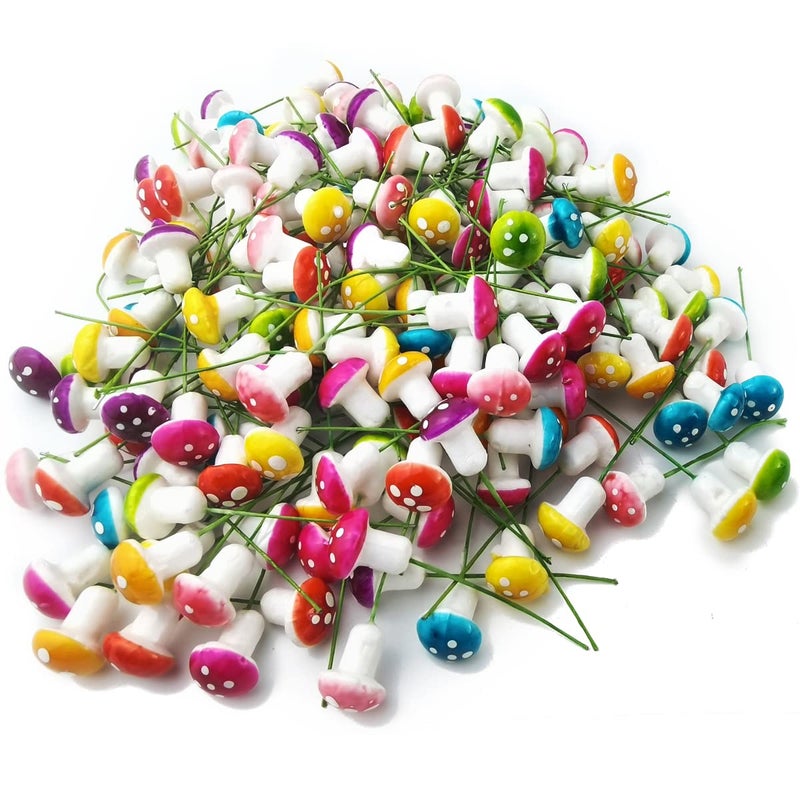 NSBELL 160PCS Fairy Garden Mushroom Mini Tiny Foam Mushroom Miniature Colorful Mushroom Artificial Fairy Garden Ornament for Flower Pot Micro Landscape Decoration