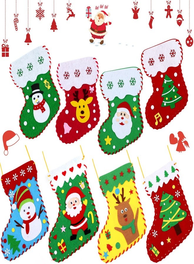 Skylety Christmas Felt Crafts for Kids DIY Felt Stockings with Ornaments Snowman Sewing Sock Kits Christmas Decoration for Xmas Party Handmade DIY Craft Supplies(8 Pieces) - Image 1