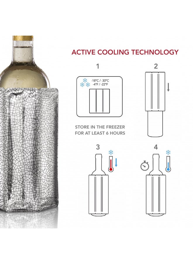 Vacu Vin Active Cooler Wine Chiller - Reusable, Flexible Wine Bottle Cooler - Silver - Wine Cooler Sleeve For Standard Size Bottles - Insulated Wine Bottle Chiller to Keep Wine Cold and Refreshing