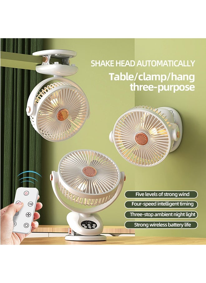 JCB CHIC Rechargeable Desktop Portable Air Circulator Fan, Mini Table Fan , 90°Oscillating Clip Fan , Portable Air Circulator Fan with Hook, Wall Fan with night light,5 Speeds(F2)  - Image 1