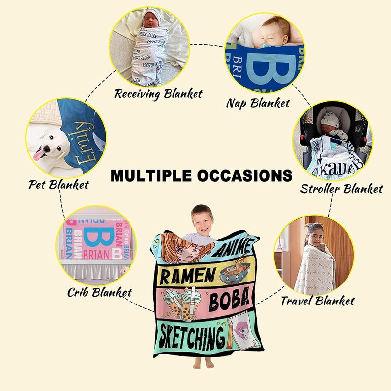 AIBILEEN Anime Blanket Gifts for Girls Kawaii Anime Decor for Women Anime Ramen Boba Sketching Flannel Blanket Anime Lover Stuff, Luxurious Warm and Cozy for M 50X60 Inch for Teen/Travel - Image 5