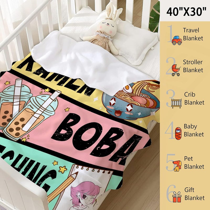 AIBILEEN Anime Blanket Gifts for Girls Kawaii Anime Decor for Women Anime Ramen Boba Sketching Flannel Blanket Anime Lover Stuff, Luxurious Warm and Cozy for M 50X60 Inch for Teen/Travel - Image 3