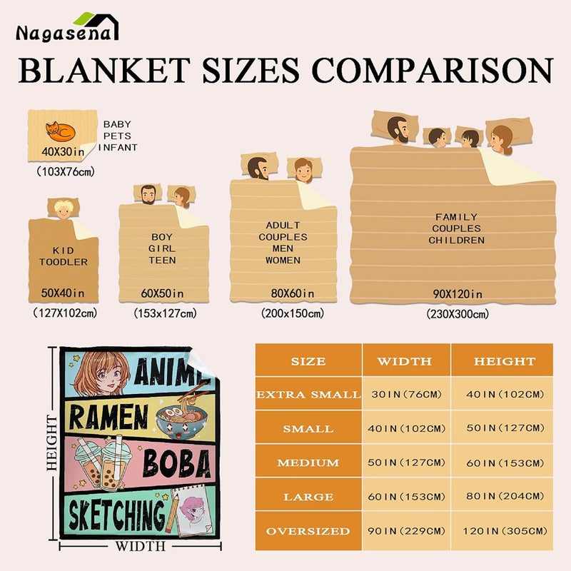 AIBILEEN Anime Blanket Gifts for Girls Kawaii Anime Decor for Women Anime Ramen Boba Sketching Flannel Blanket Anime Lover Stuff, Luxurious Warm and Cozy for M 50X60 Inch for Teen/Travel - Image 4