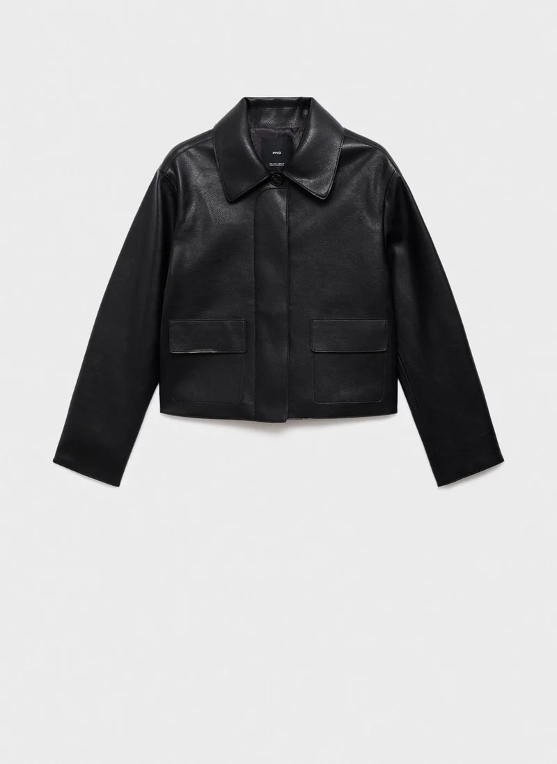 MANGO Leather-effect jacket with pockets