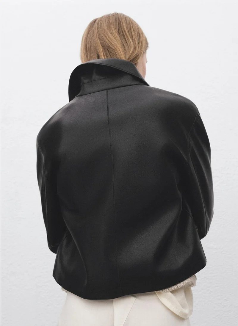 مانجو Leather-effect jacket with pockets