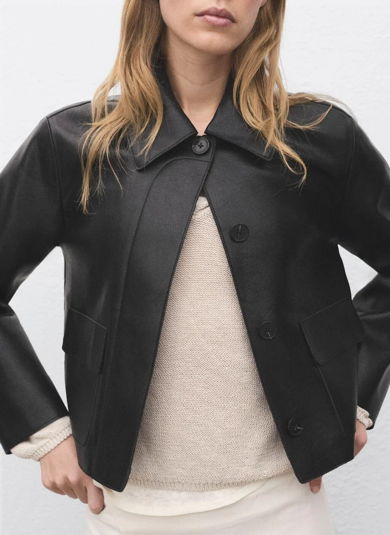 مانجو Leather-effect jacket with pockets