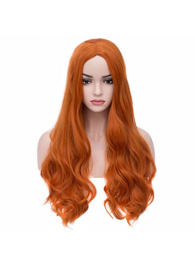 بيرون باروكة شعر برتقالية من بيرون، باروكة شعر طويلة مجعدة، باروكة شعر برتقالية للنساء، باروكة شعر زنجبيلية، شعر صناعي مقاوم للحرارة، باروكة شعر برتقالية داكنة - Image 1