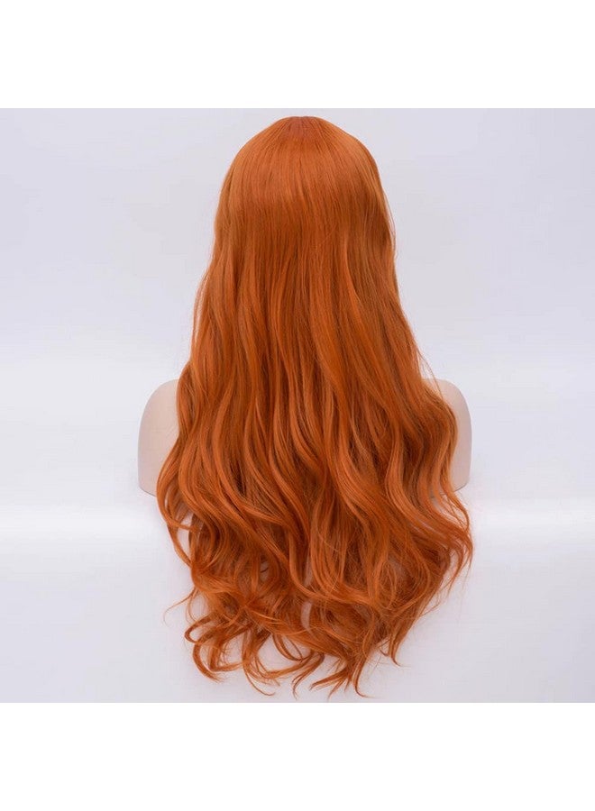 بيرون باروكة شعر برتقالية من بيرون، باروكة شعر طويلة مجعدة، باروكة شعر برتقالية للنساء، باروكة شعر زنجبيلية، شعر صناعي مقاوم للحرارة، باروكة شعر برتقالية داكنة - Image 4