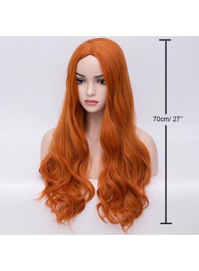 بيرون باروكة شعر برتقالية من بيرون، باروكة شعر طويلة مجعدة، باروكة شعر برتقالية للنساء، باروكة شعر زنجبيلية، شعر صناعي مقاوم للحرارة، باروكة شعر برتقالية داكنة - Image 2