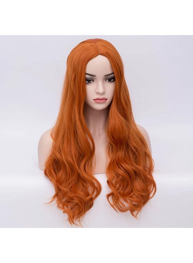 بيرون باروكة شعر برتقالية من بيرون، باروكة شعر طويلة مجعدة، باروكة شعر برتقالية للنساء، باروكة شعر زنجبيلية، شعر صناعي مقاوم للحرارة، باروكة شعر برتقالية داكنة - Image 3