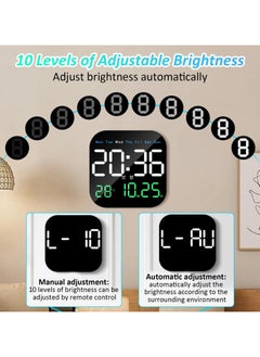 Alruht Digital Wall Clock, LED Digital Clock with Remote Control for Living Room Decoration, Week, Date, Temperature in 3 Colors, Auto Brightness, Standing and Hanging, Not Included Batteries  - Image 4