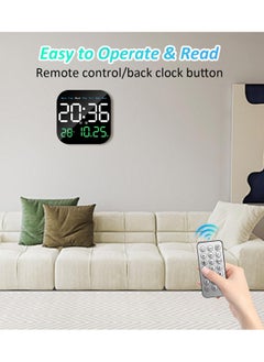 Alruht Digital Wall Clock, LED Digital Clock with Remote Control for Living Room Decoration, Week, Date, Temperature in 3 Colors, Auto Brightness, Standing and Hanging, Not Included Batteries  - Image 5