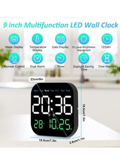 Alruht Digital Wall Clock, LED Digital Clock with Remote Control for Living Room Decoration, Week, Date, Temperature in 3 Colors, Auto Brightness, Standing and Hanging, Not Included Batteries  - Image 2