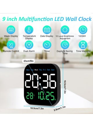 Digital Wall Clock, LED Digital Clock with Remote Control for Living Room Decoration, Week, Date, Temperature in 3 Colors, Auto Brightness, Standing and Hanging, Not Included Batteries - view 2