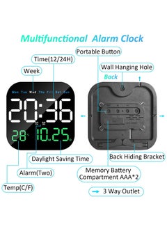 Alruht Digital Wall Clock, LED Digital Clock with Remote Control for Living Room Decoration, Week, Date, Temperature in 3 Colors, Auto Brightness, Standing and Hanging, Not Included Batteries  - Image 3