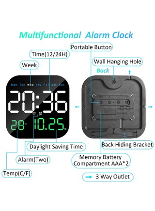 Digital Wall Clock, LED Digital Clock with Remote Control for Living Room Decoration, Week, Date, Temperature in 3 Colors, Auto Brightness, Standing and Hanging, Not Included Batteries - view 3