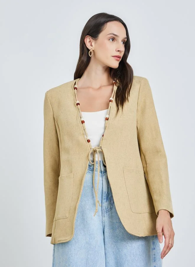 Take Two  Tan Regular Fit Blazer with Beaded Detail for Women | Best Price UAE