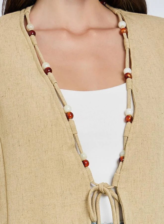 Take Two  Tan Regular Fit Blazer with Beaded Detail for Women | Best Price UAE