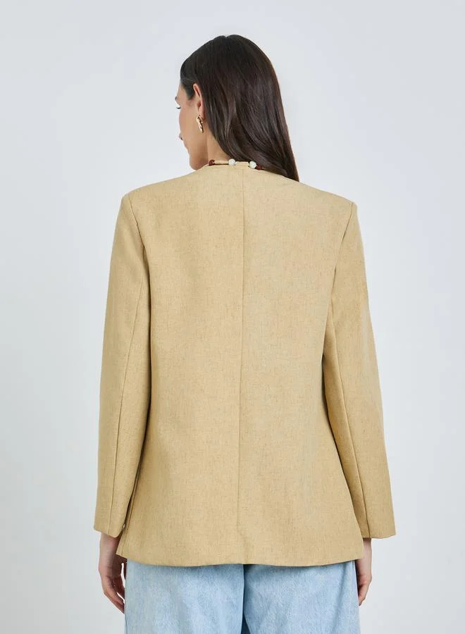 Take Two  Tan Regular Fit Blazer with Beaded Detail for Women | Best Price UAE