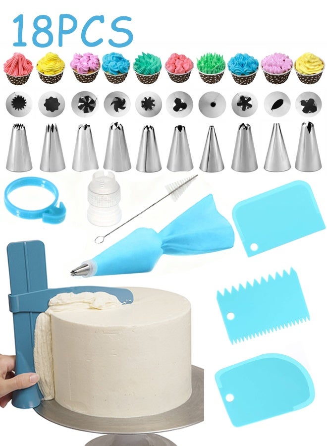 18 Pcs Cake Piping Bags and Tips Set Icing Nozzles Set Icing Bags Tips Frosting Bags Pastry Tips Reusable Pastry Bags Cake Decorating Tools for Cakes,Cupcakes,Cookies,Pastries,Beginners - Image 1