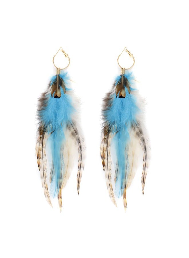 Lureme Indiana Style Jewelry Multicolor Handmade Natural Feather Dangle Earrings (er005514) - Image 1