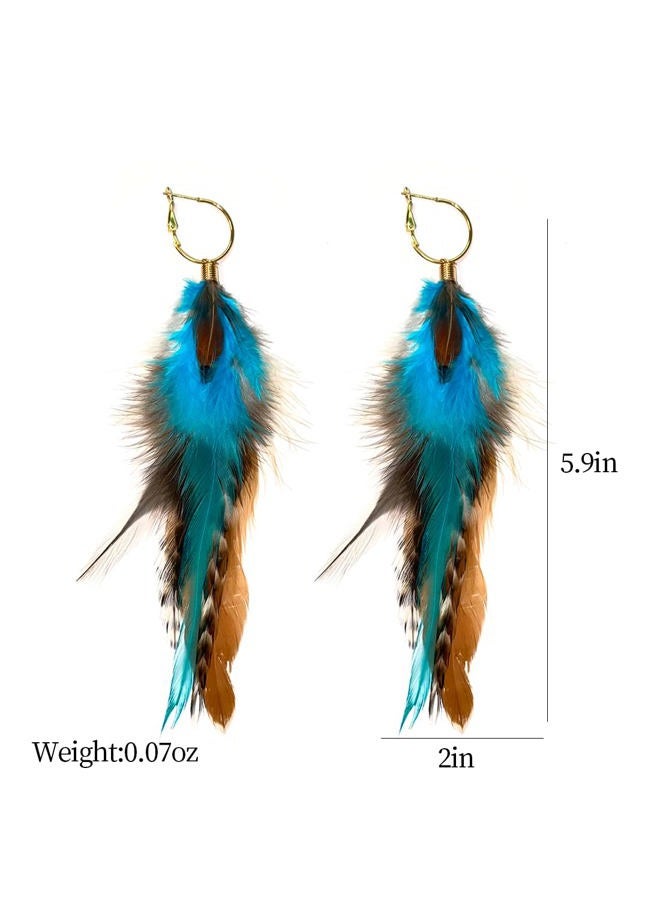 Lureme Indiana Style Jewelry Multicolor Handmade Natural Feather Dangle Earrings (er005514) - Image 2