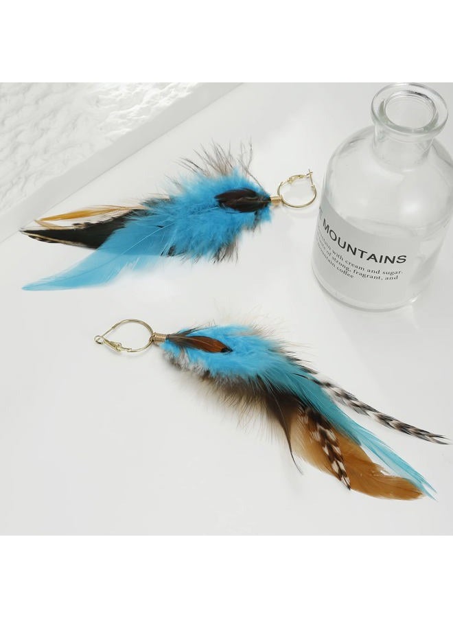 Lureme Indiana Style Jewelry Multicolor Handmade Natural Feather Dangle Earrings (er005514) - Image 5