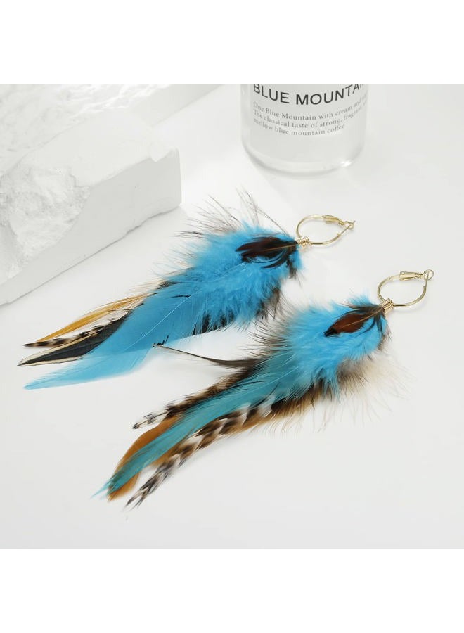 Lureme Indiana Style Jewelry Multicolor Handmade Natural Feather Dangle Earrings (er005514) - Image 4