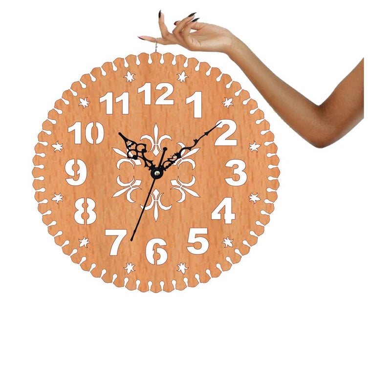 ADK Wooden Wall Clock MDF Designer Wall Watch Trendy Frameless Analog Hanging Home Decor Wall Clock for Bedroom Living Room Kitchen Drawing Room Office Standard 30 x 30 Cm - Image 5