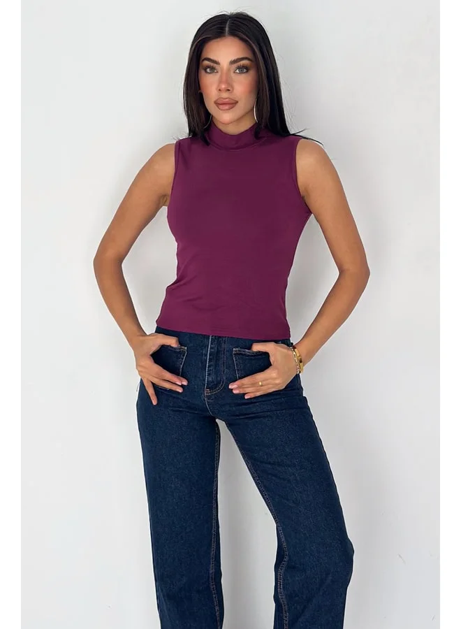 Noa Noa Women's Sleeveless Turtleneck Basic Body - Sleek Core - Purple