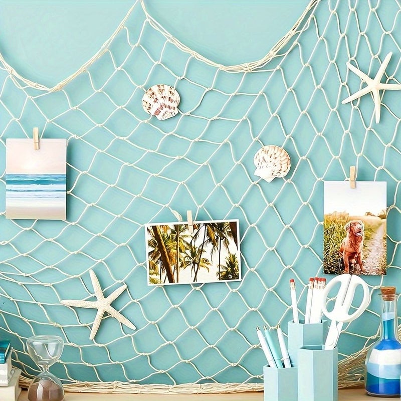 6 Pieces Large Nautical Fish Net Wall Decorations Jumbo Fishing Net Party Supplies 39.3 X 78.7 Inches For Mermaid Pool Luau Beach Theme Parties Hawaiian Tropical Table Cover Fabric Wall Hanging Easy Assembly - Image 4