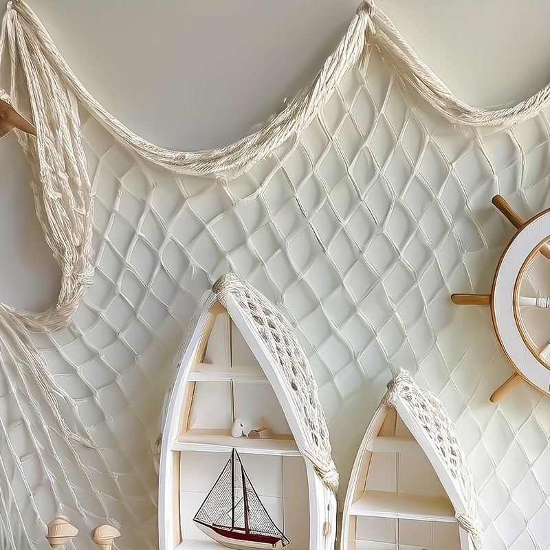 6 Pieces Large Nautical Fish Net Wall Decorations Jumbo Fishing Net Party Supplies 39.3 X 78.7 Inches For Mermaid Pool Luau Beach Theme Parties Hawaiian Tropical Table Cover Fabric Wall Hanging Easy Assembly - Image 3