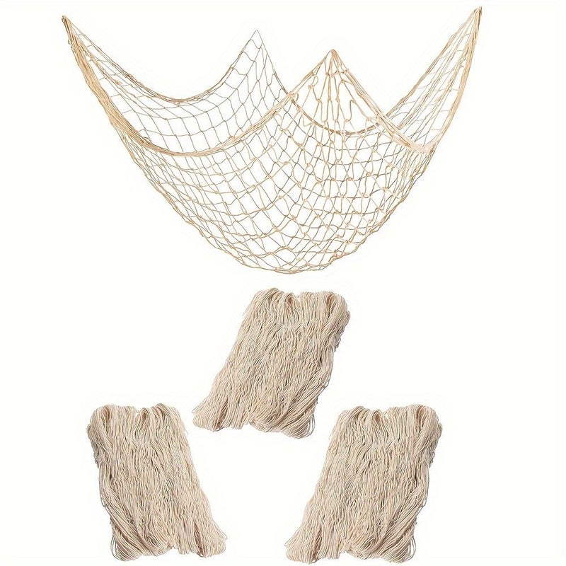 6 Pieces Large Nautical Fish Net Wall Decorations Jumbo Fishing Net Party Supplies 39.3 X 78.7 Inches For Mermaid Pool Luau Beach Theme Parties Hawaiian Tropical Table Cover Fabric Wall Hanging Easy Assembly - Image 1