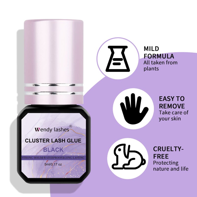 WENDY LASHES Lash Cluster Glue Eyelash Black Sensitive Fast Drying Waterproof Lashes-Glue Individual Long Lasting DIY Lashes Extension Strong Hold-for Using at Home(5ML) - Image 4
