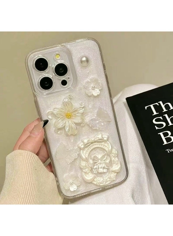 ShebSheb for iPhone 15 Pro Max Case Glitter Flower Case,Cute Girly 3D Flower Floral Pearl Bling Sparkle Soft Silicone Aesthetic Women Girls Phone Cover - Image 2