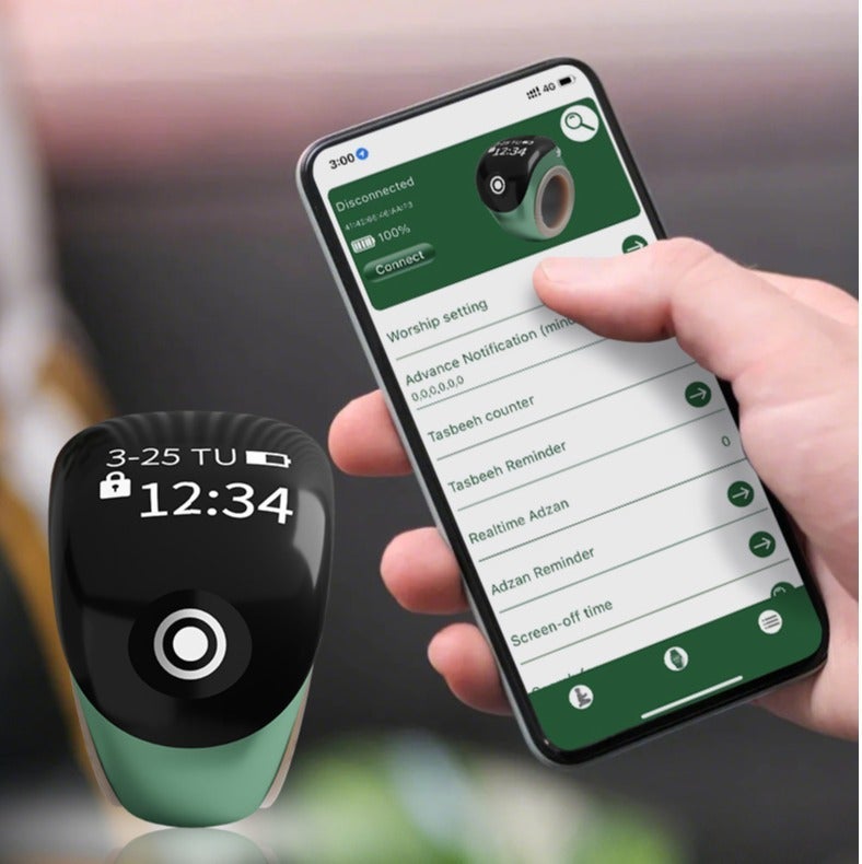 خاتم التسبيح الرقمي الذكي S8 Pro 3 في 1، قابل للتعديل، مع عداد أصابع للذكر الإسلامي، وساعة منبه، وشاشة LED - Image 4