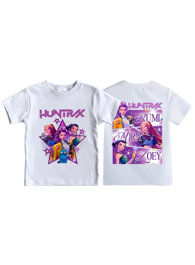 Best-seller Kpop Anime Cartoon Print Round Neck Short-sleeve T-shirt Casual Loose Children's Top