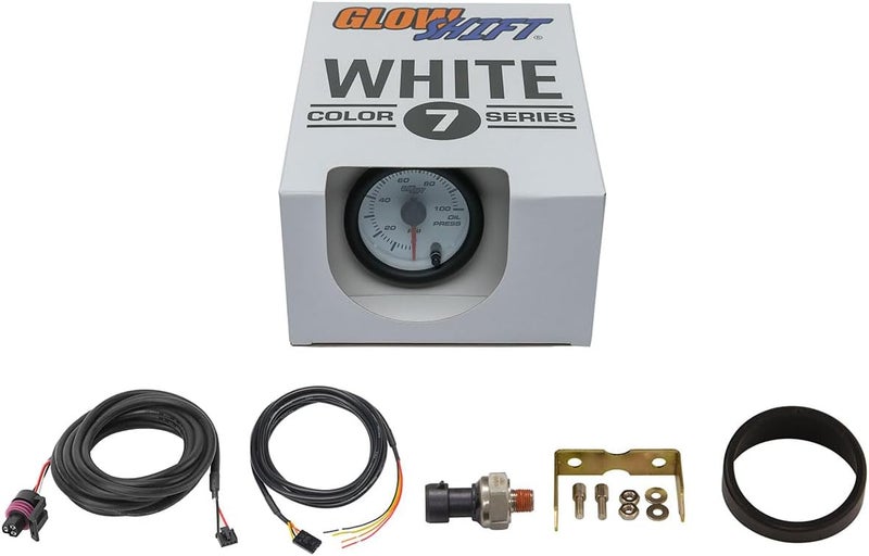 GLOWSHIFT White 7 Color 100 PSI Oil Pressure Gauge Kit - Includes 1/8-27 NPT Electronic Sensor & Wiring - Multi-Color Display - White Dial - Clear Lens - for Car & Truck - 2-1/16" 52mm - Image 5