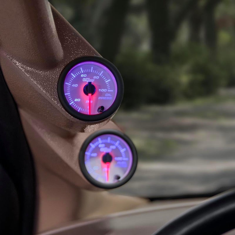 GLOWSHIFT White 7 Color 100 PSI Oil Pressure Gauge Kit - Includes 1/8-27 NPT Electronic Sensor & Wiring - Multi-Color Display - White Dial - Clear Lens - for Car & Truck - 2-1/16" 52mm - Image 2