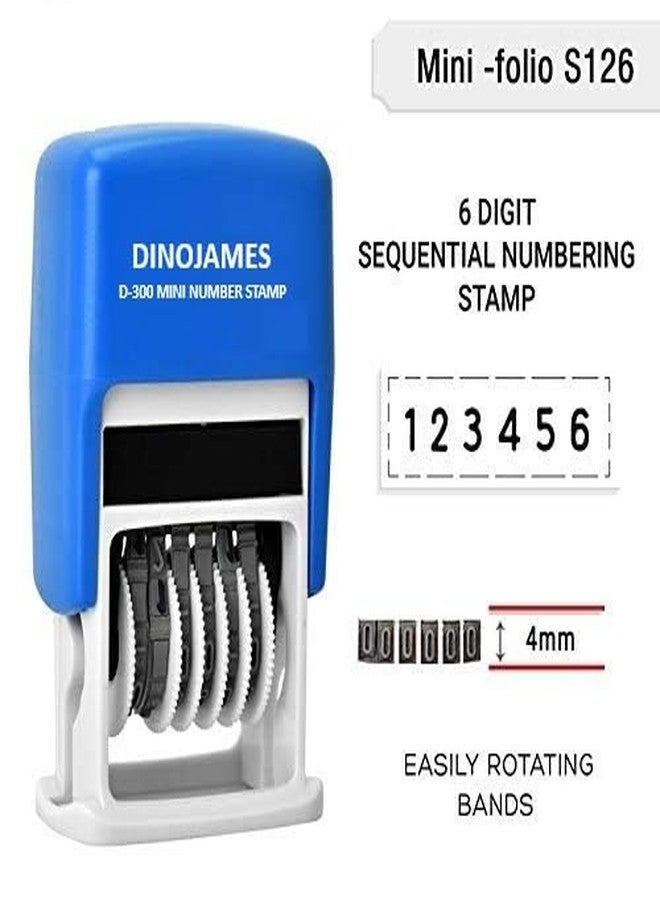 Dinojames Self Inking 6 Digit Number Stamp Adjustable Number Pack of - 1 (Ink Colour - Blue) - Image 1