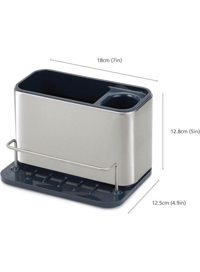 HIAS Stainless Steel Kitchen Organizer with Removable Drip Tray & Sponge Holder | All-in-One Storage for Sponges, Brushes & Soap | Rust-Resistant & Space-Saving (Black-Silver) - Image 2