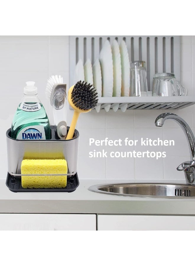 HIAS Stainless Steel Kitchen Organizer with Removable Drip Tray & Sponge Holder | All-in-One Storage for Sponges, Brushes & Soap | Rust-Resistant & Space-Saving (Black-Silver) - Image 4