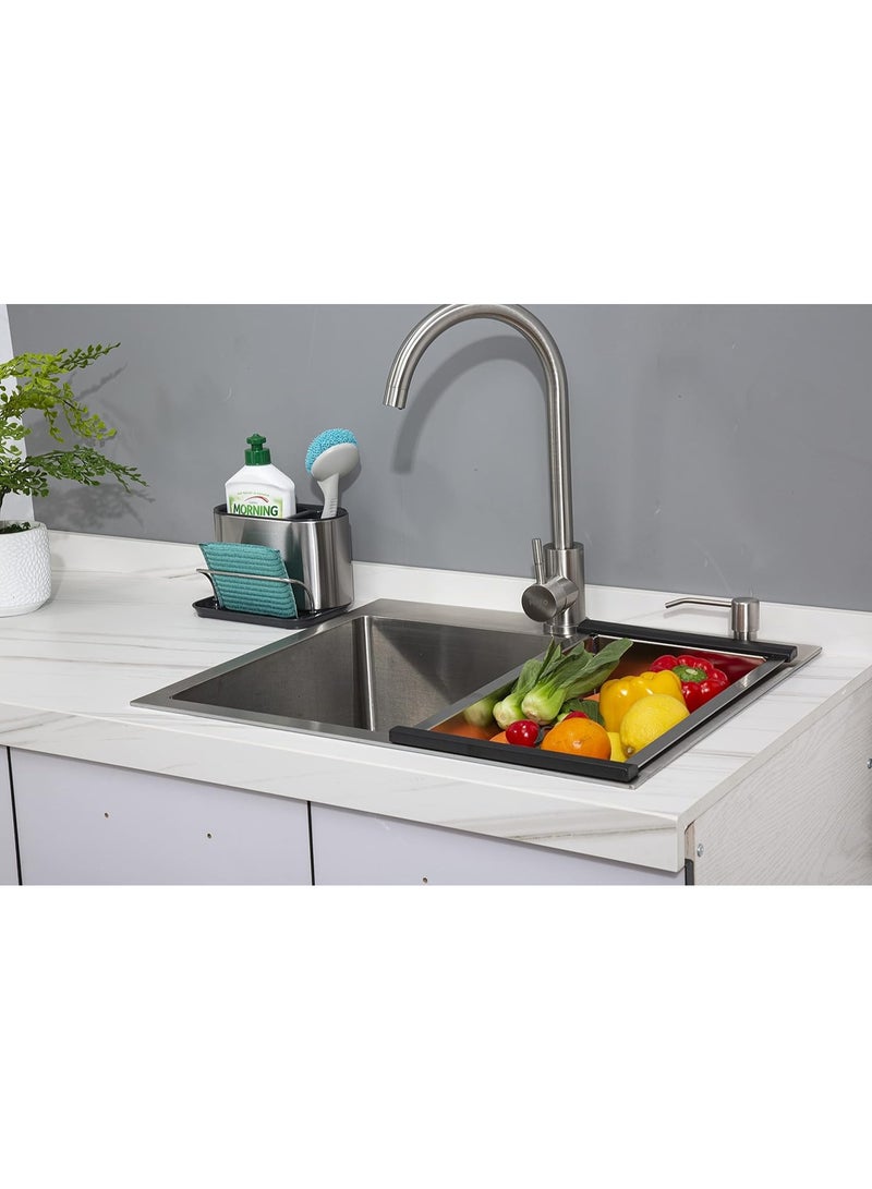 HIAS Stainless Steel Kitchen Organizer with Removable Drip Tray & Sponge Holder | All-in-One Storage for Sponges, Brushes & Soap | Rust-Resistant & Space-Saving (Black-Silver) - Image 5