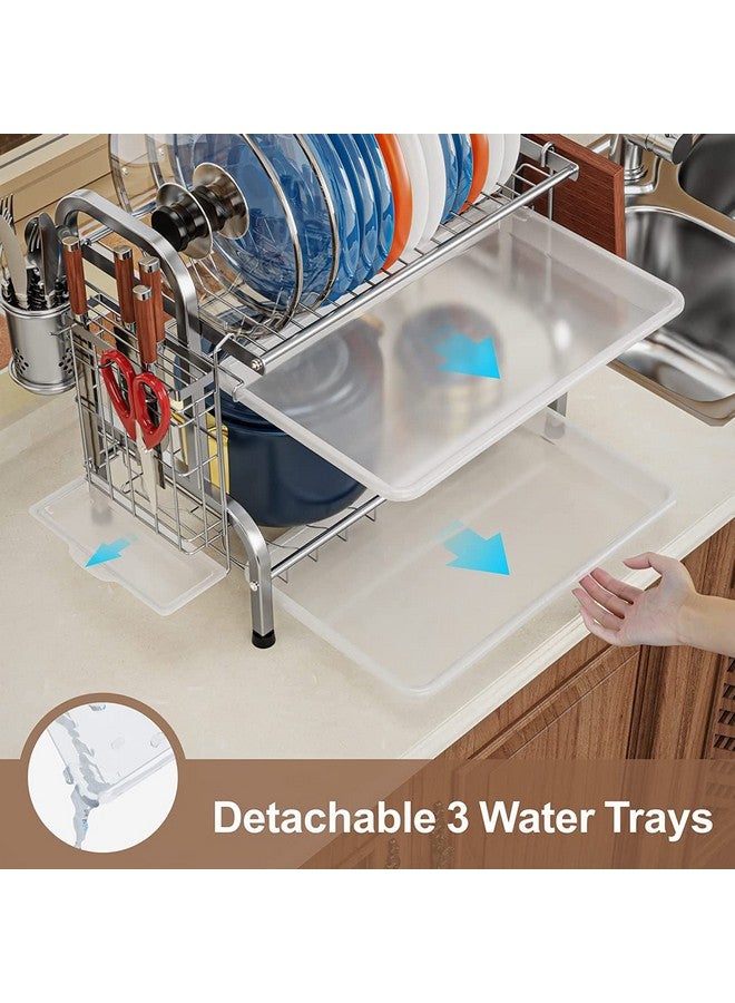 swabs Dish Drying Rack, Stainless Steel 2 Tier Dish Rack With Drain Plate, Utensil Holder, Cutting Board Holder, Stainless Drain Tap For Kitchen Countertop, Silver, 12X10X8 Cm - Image 4