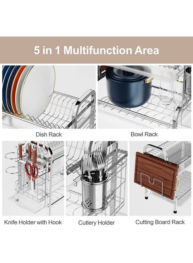 swabs Dish Drying Rack, Stainless Steel 2 Tier Dish Rack With Drain Plate, Utensil Holder, Cutting Board Holder, Stainless Drain Tap For Kitchen Countertop, Silver, 12X10X8 Cm - Image 3