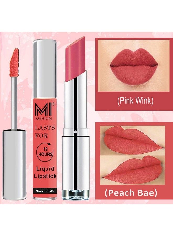 MI FASHION Made In India Lipstick Combo Offers 100% Veg Long Lasting Peach Liquid Matte Lipstick Pink Wink Creamy Matte Lipstick  - Image 2