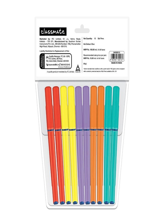 Classmate Octane Colour Fest- Blue Ball Pens (Pack of 10) | Smooth & Fast Writing Ball Pens | Attractive Body Colours|Comfortable to Hold & Write|School & Office Stationery|Work from Home Essentials - Image 2